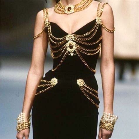 versace black dress with gold chains